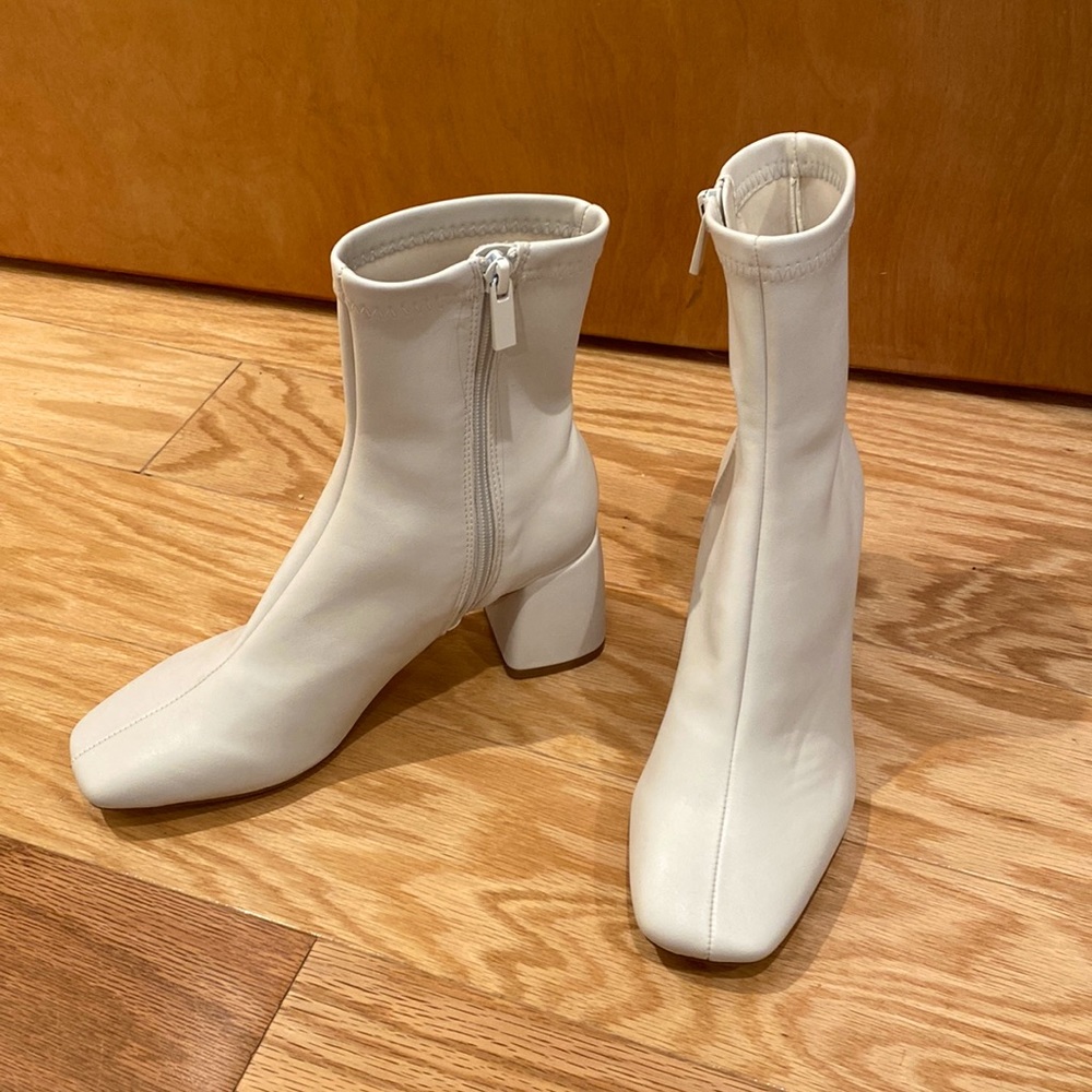 BOUGHT IN SPAIN. White Square toe boots. Brand new.